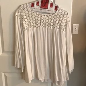 EUC white long sleeve blouse with crotchet